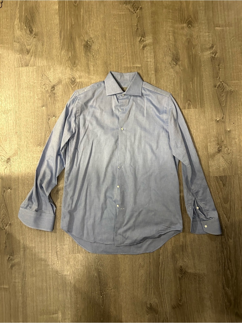 Canali Blue Micro-Pattern Dress Shirt 39-15.5